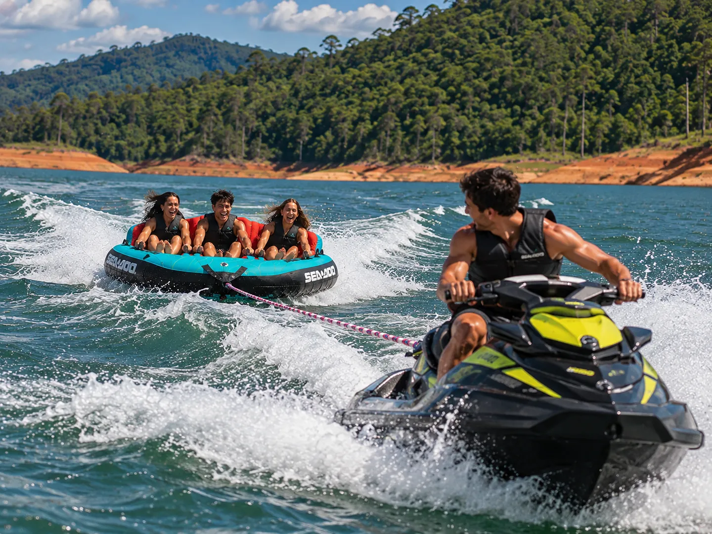 Boias rebocáveis Sea-Doo sendo rebocada na água